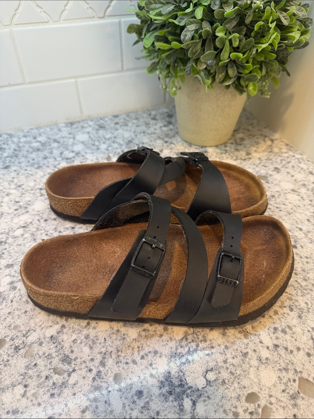 Birkenstock Salina Sandals Birko-Flor Strappy Black Slip On Slide Womens Size 36